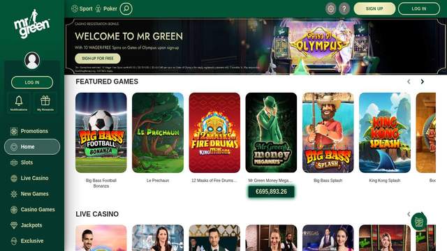 Mr Green casino screenshot